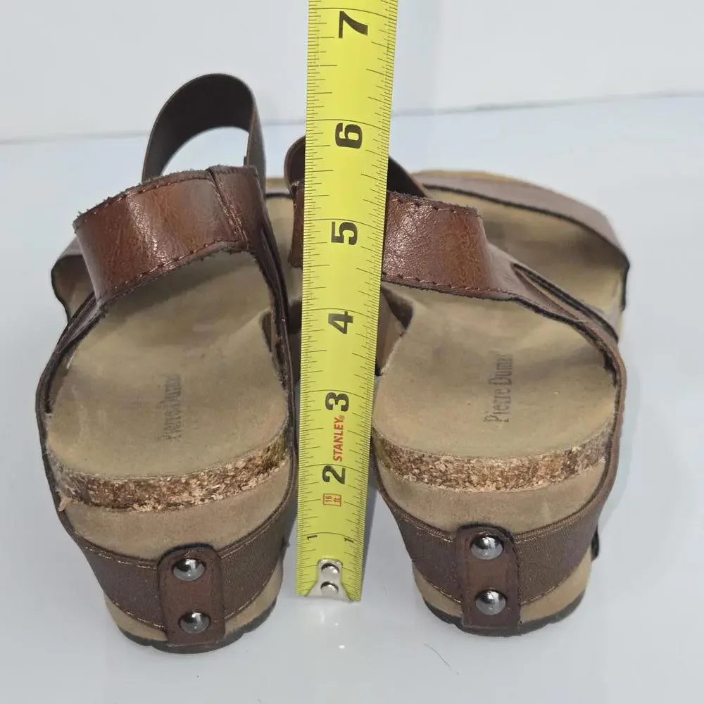 044 Pierre Dumas Chantal Brown Color Wedge Heeled Sandals Size 10